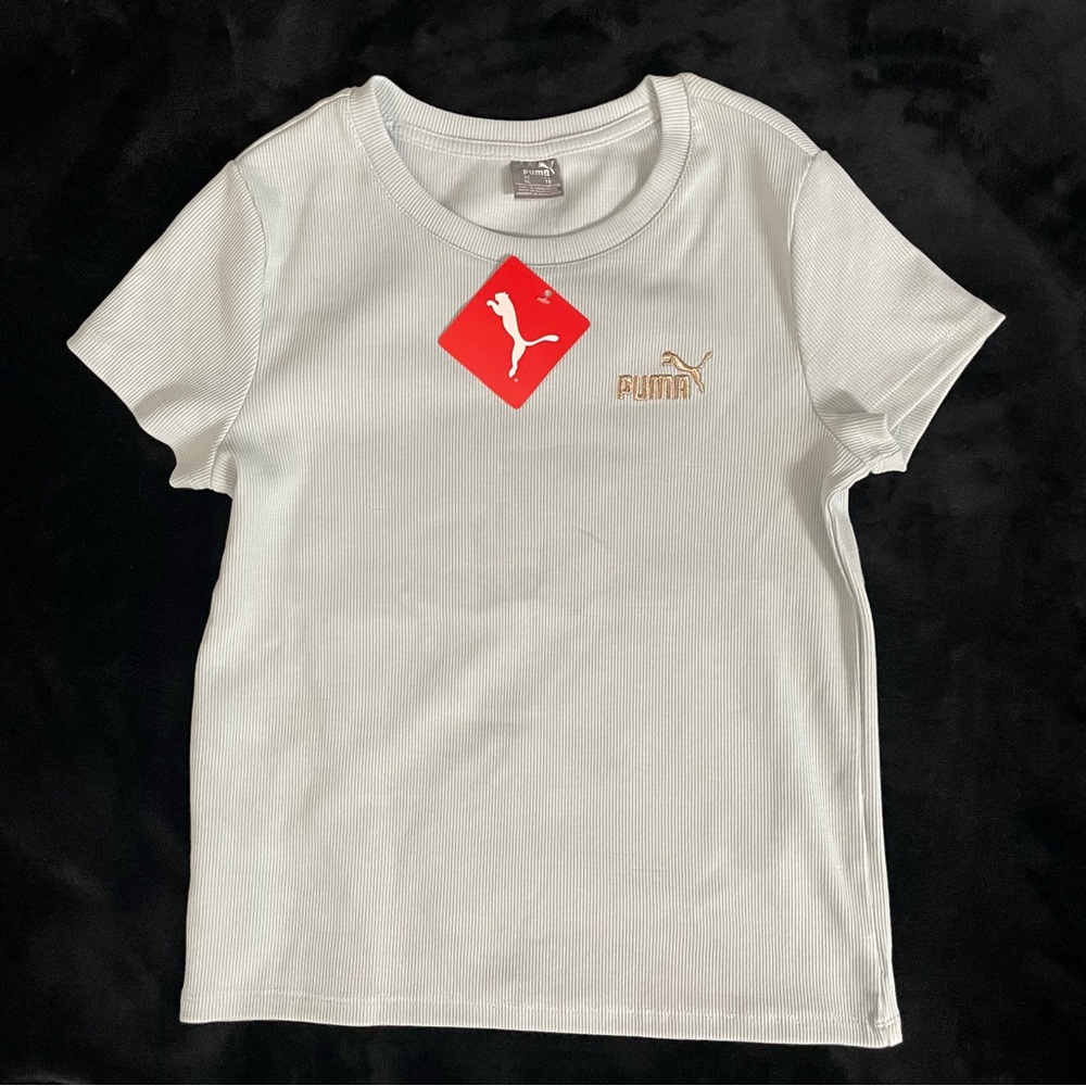 Puma White Short Sleeve Tee Classic Crew Neck